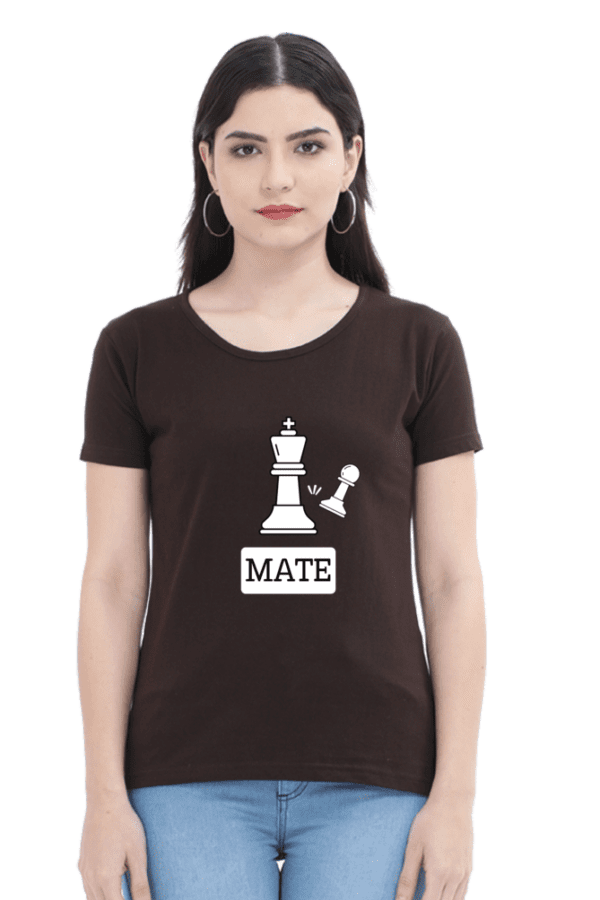 Female round Neck Half hand sleeve T shirt | Check mate