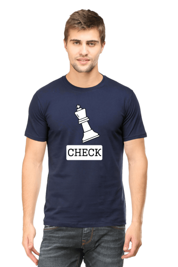 Male round Neck Half hand sleeve T shirt | Check - Image 4