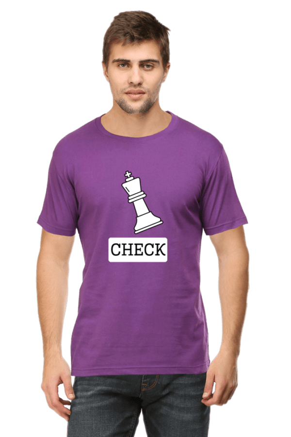 Male round Neck Half hand sleeve T shirt | Check - Image 2