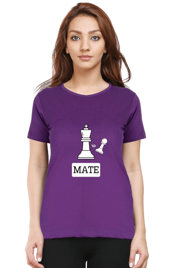 Female round Neck Half hand sleeve T shirt | Check mate - Image 2