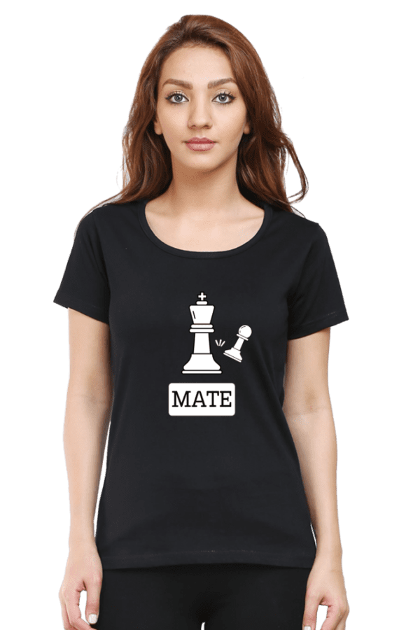 Female round Neck Half hand sleeve T shirt | Check mate - Image 5