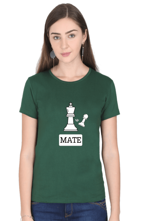 Female round Neck Half hand sleeve T shirt | Check mate - Image 3