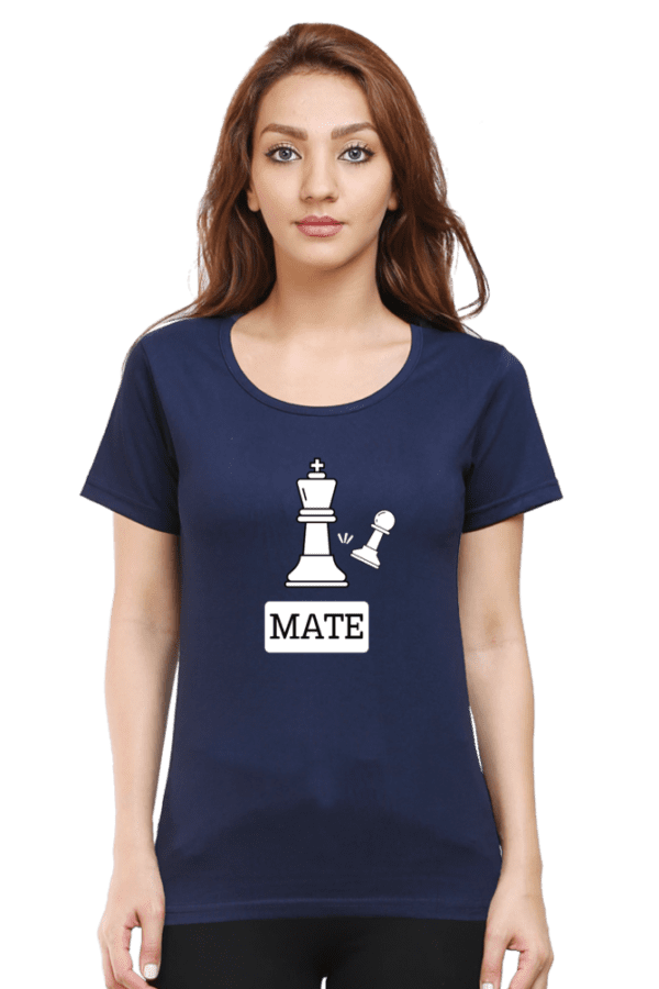 Female round Neck Half hand sleeve T shirt | Check mate - Image 4