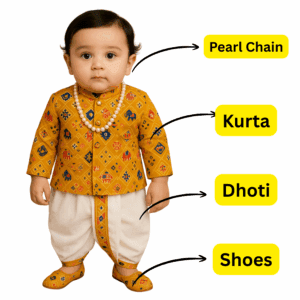 Mustard Yellow - Kurta Dhoti Set – With Shoes & Pearl Chain