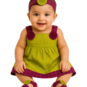 Lime Green Baby Girl Frock Set with Headband & Chappal– Ethnic Style