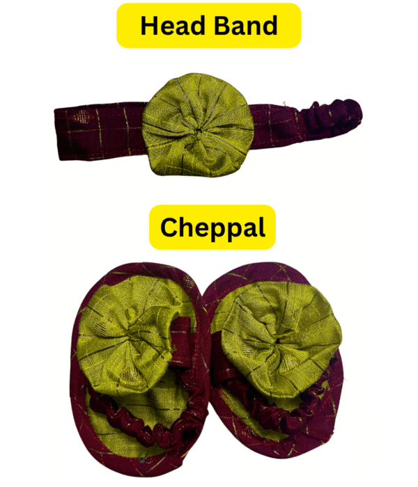 Lime Green Baby Girl Frock Set with Headband & Chappal– Ethnic Style - Image 4