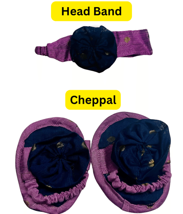 Blue Baby Girl Frock Set with Headband & Chappal– Ethnic Style - Image 3