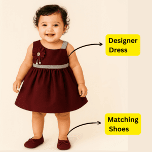 TOSBF02 Wine Red - Baby Frock with Shoes