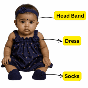 Ishya - Blue Baby half Frock design , Headband & Footcover/Socks