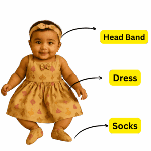 Tanvi - Baby Frock Set with Headband & Footcover/Socks