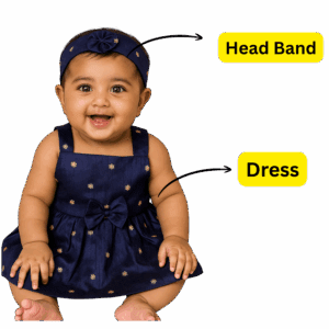 Lotus - Blue traditional Baby Frock design and Headband